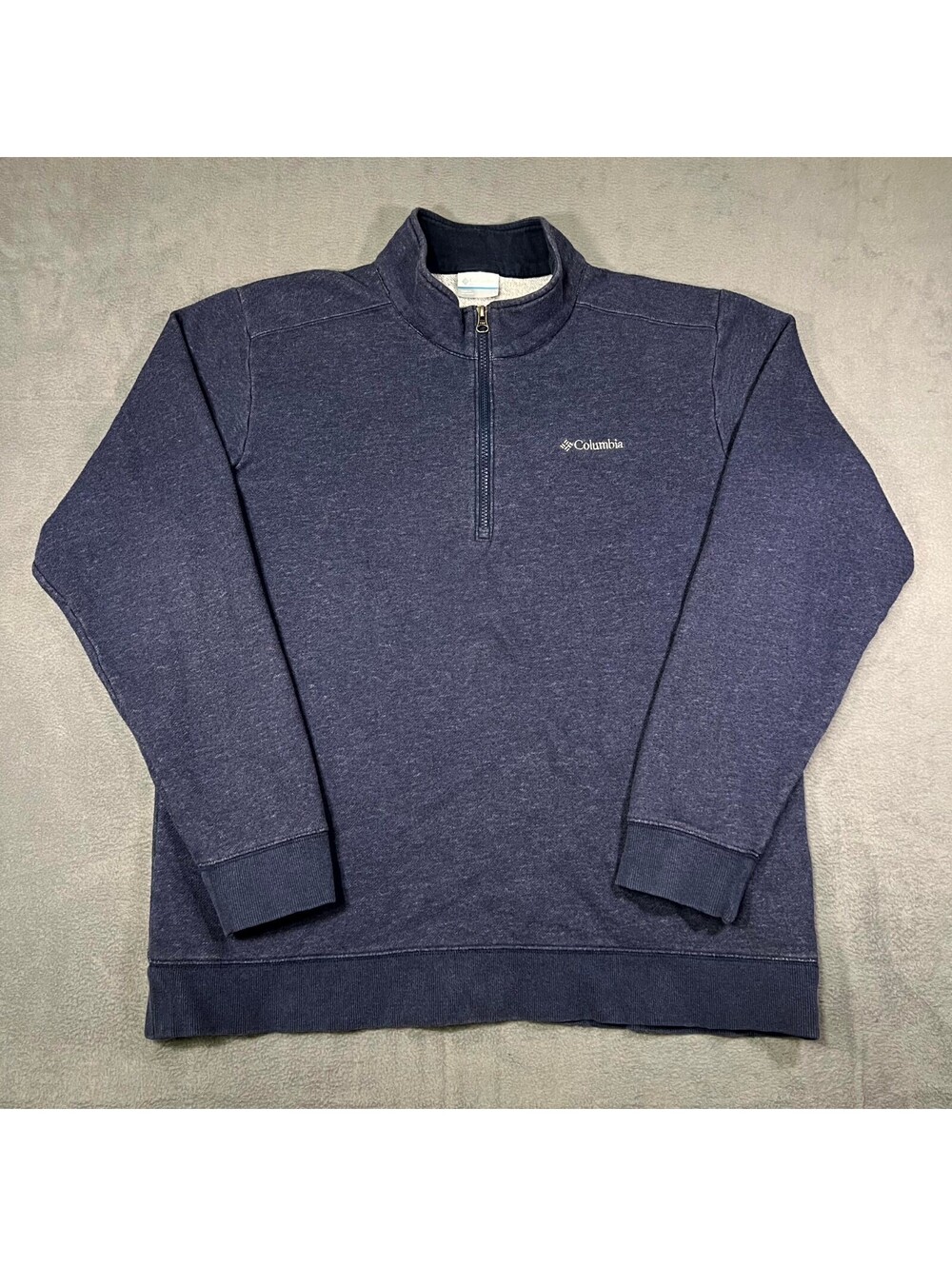 Columbia Sweatshirt Blue Mens Large Pullover Heather Cotton Mock Neck Outdoor